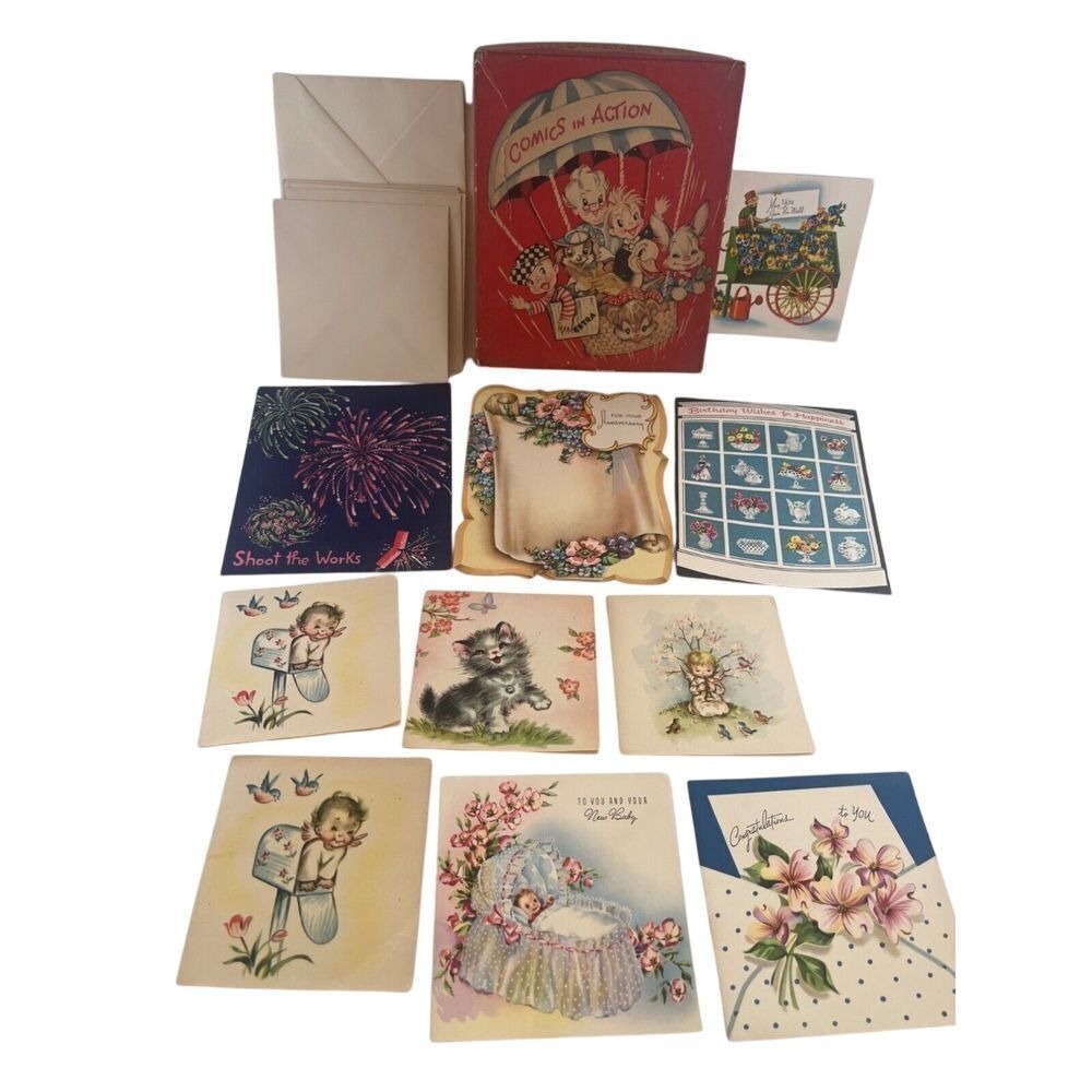 Vtg 3 Pop Ups Greeting Cards & 10 Assorted Gift Occasion NOS Comics In Action